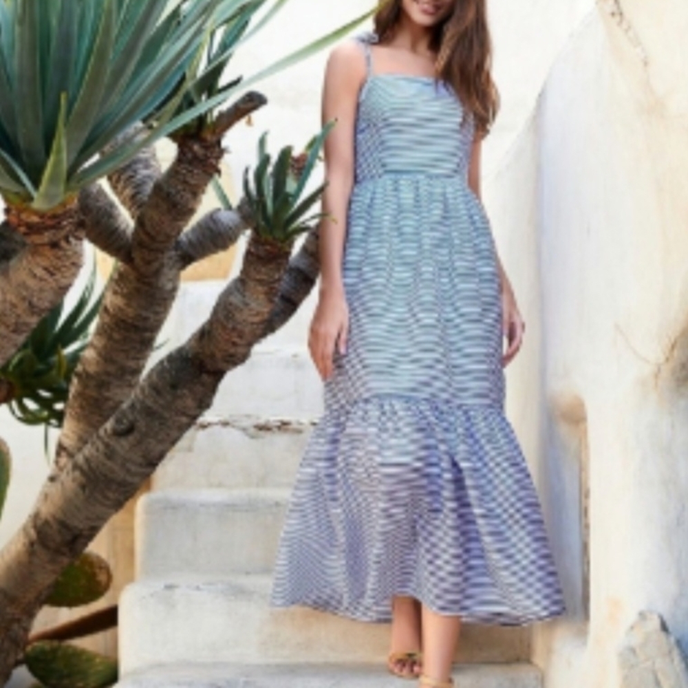 Gianni Bini Striped Tiered Ruffled Maxi Sundress